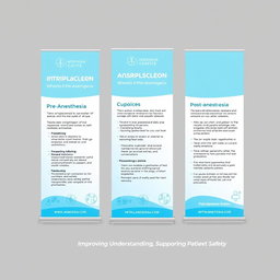 A professional banner design for Anesthesia Care, showcasing clear and concise information about complications in Pre-Anesthesia, Intra-Anesthesia, and Post-Anesthesia stages