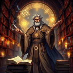 A mystical and powerful illustration centered around the character named Parsa, depicted as a wise and scholarly figure immersed in study and research