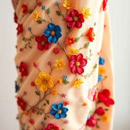 A beautifully crafted saree adorned with delicate, hand-sewn flower decorations
