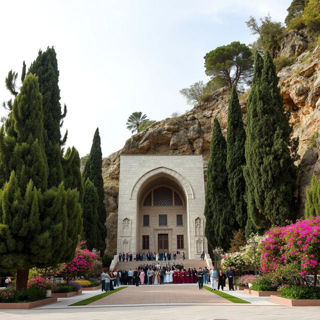 An Islamic mausoleum located on the slope of a mountain, carved into the rocky hillside, with a width of 13 meters and a depth of 20 meters, designed in an arch shape