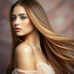 A stunning portrait of a woman with long, flowing hair cascading down her shoulders