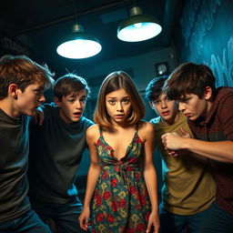 A dramatic and intense scene inside a dimly lit room