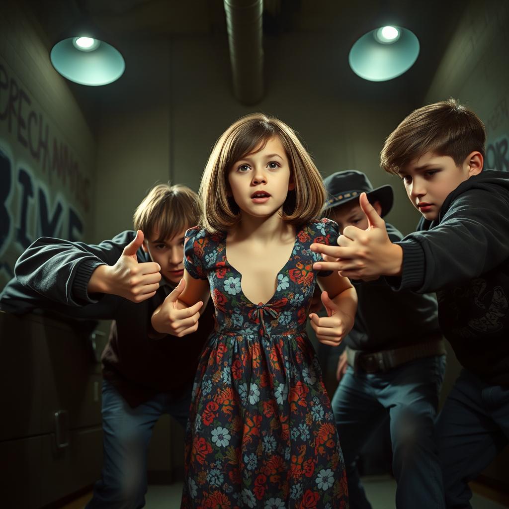 A dramatic and intense scene inside a dimly lit room