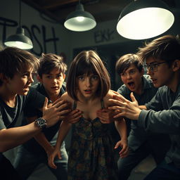 A dramatic and intense scene inside a dimly lit room