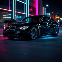 A sleek black BMW E92 coupe, showcasing its sporty and aggressive stance with shining sport rims
