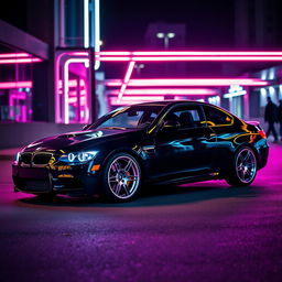 A sleek black BMW E92 coupe, showcasing its sporty and aggressive stance with shining sport rims