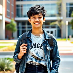 A portrait of a cool and trendy college boy named Angelo Cruz