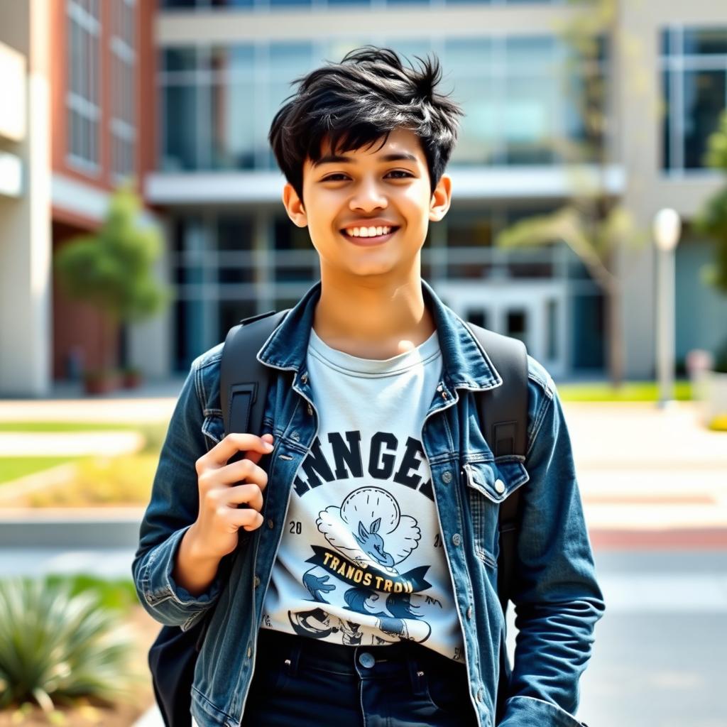A portrait of a cool and trendy college boy named Angelo Cruz