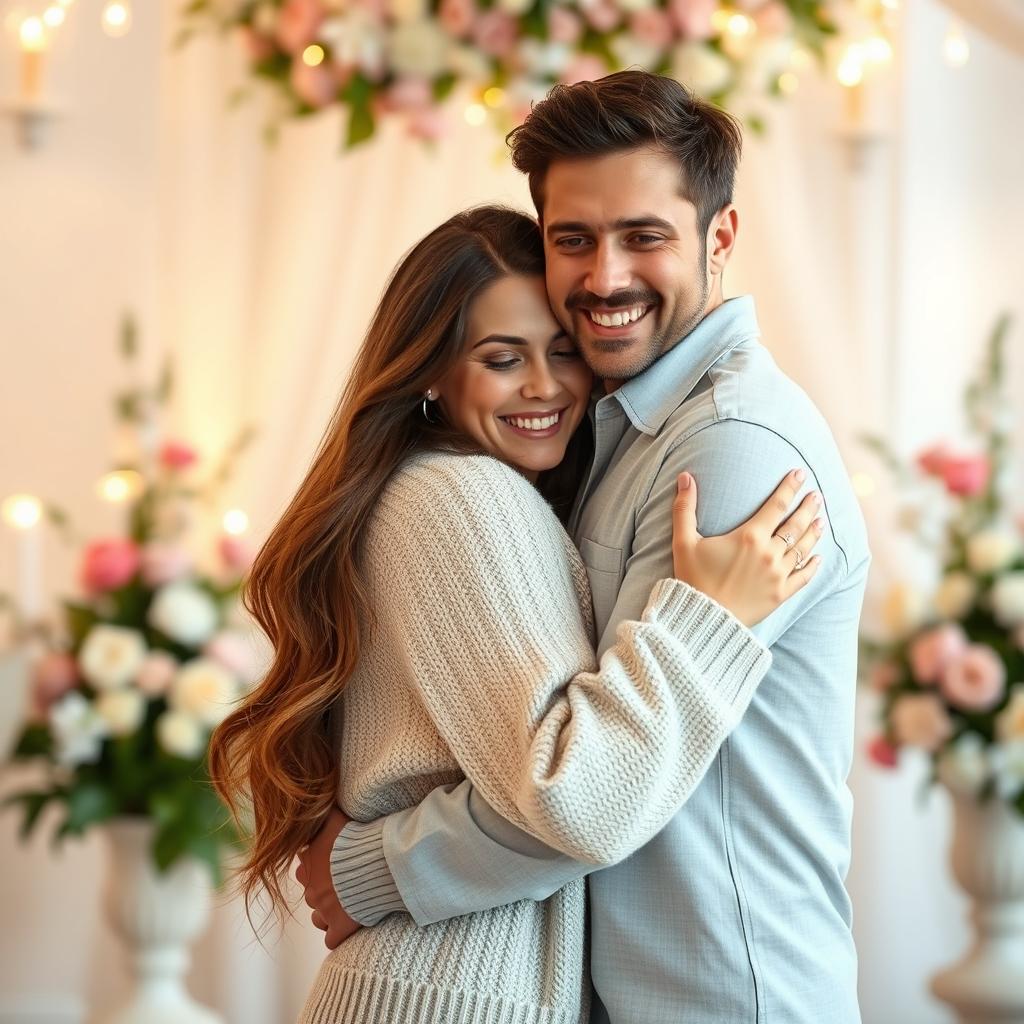 A warm and intimate hug between two people, radiating love and affection