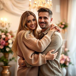 A warm and intimate hug between two people, radiating love and affection