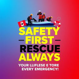 A visually striking poster designed with the slogan 'Safety First Rescue Always - Your Lifeline in Every Emergency!' prominently displayed