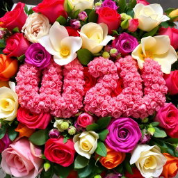 The phrase 'افراح قنينة' beautifully decorated, surrounded by vibrant roses, including exquisite Shami roses, gardenias, and jasmyn flowers, creating a lush floral arrangement that exudes elegance and joy