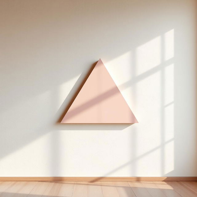 A geometric abstract art piece featuring a wall with a prominent triangle design