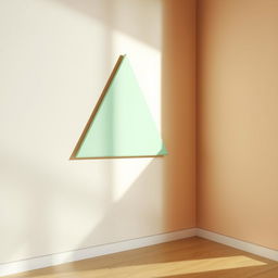 A geometric abstract art piece featuring a wall with a prominent triangle design