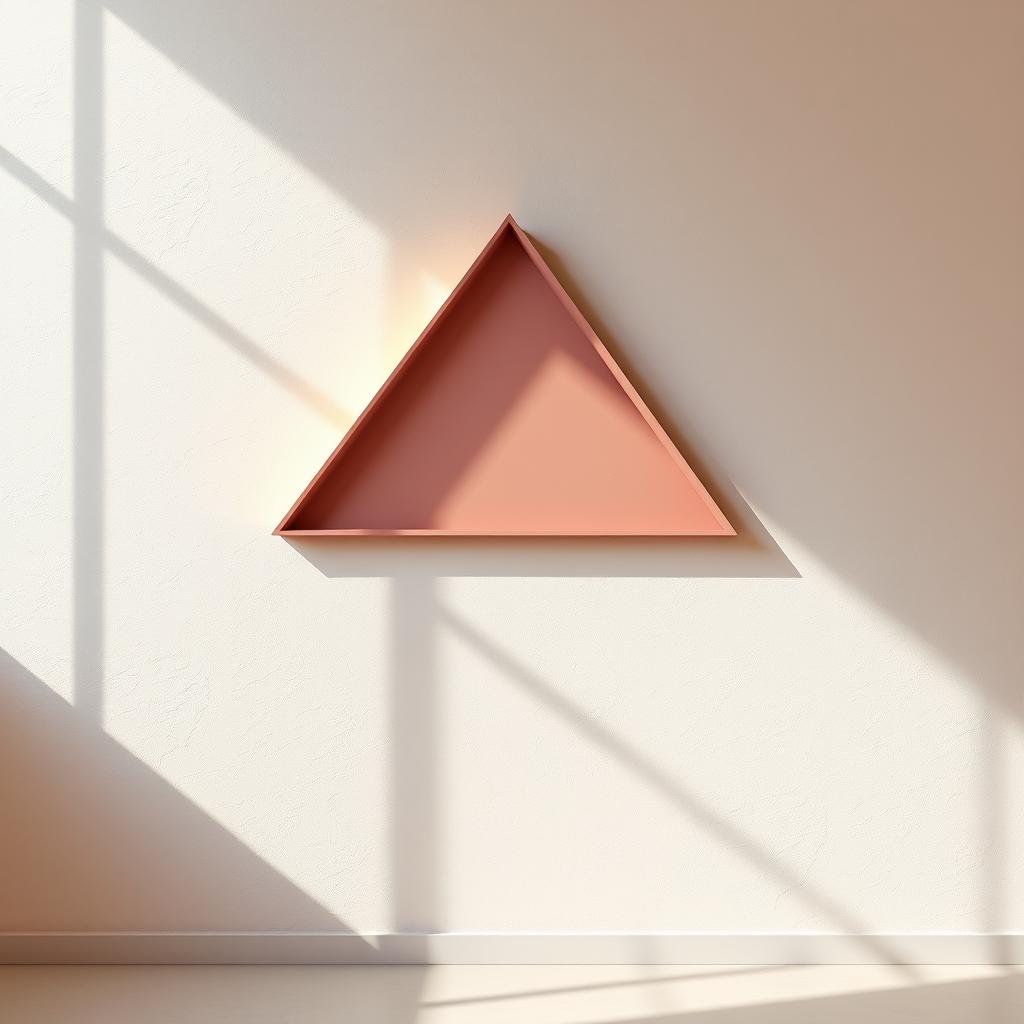 A geometric abstract art piece featuring a wall with a prominent triangle design
