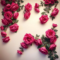A beautifully painted wall filled with lush, dark pink roses