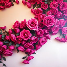 A beautifully painted wall filled with lush, dark pink roses