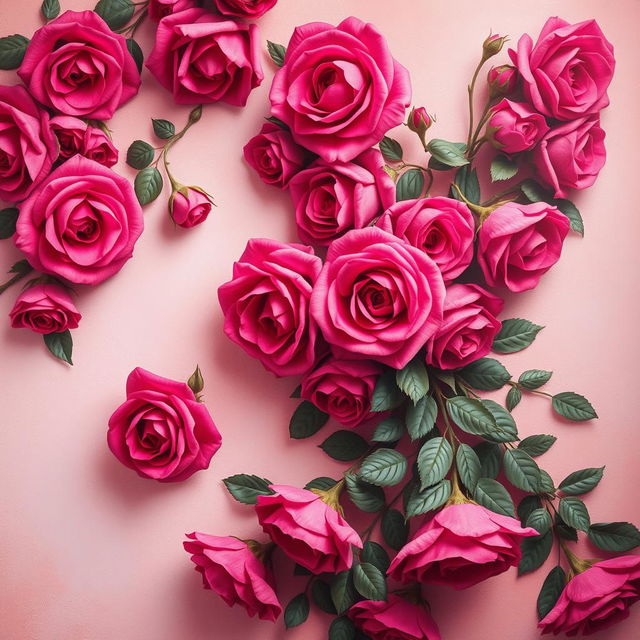 A beautifully painted wall filled with lush, dark pink roses