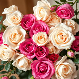 A beautiful artistic composition of white and dark pink roses, intricately arranged to create a stunning and elegant frame