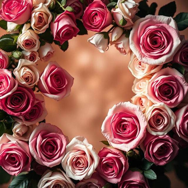 A beautiful artistic composition of white and dark pink roses, intricately arranged to create a stunning and elegant frame