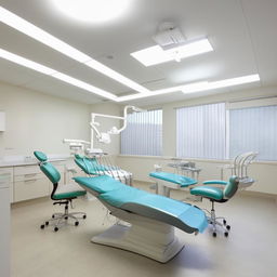 An efficient dental center with four individual dental treatment rooms. Each room features cutting-edge dental equipment, ample natural lighting, sterilized, gleaming instruments, ergonomic chairs and soothing wall colors to create a calming atmosphere for patients.