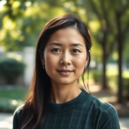 A portrait of a person positioned slightly further away from the camera, enhancing the background details and creating a sense of depth