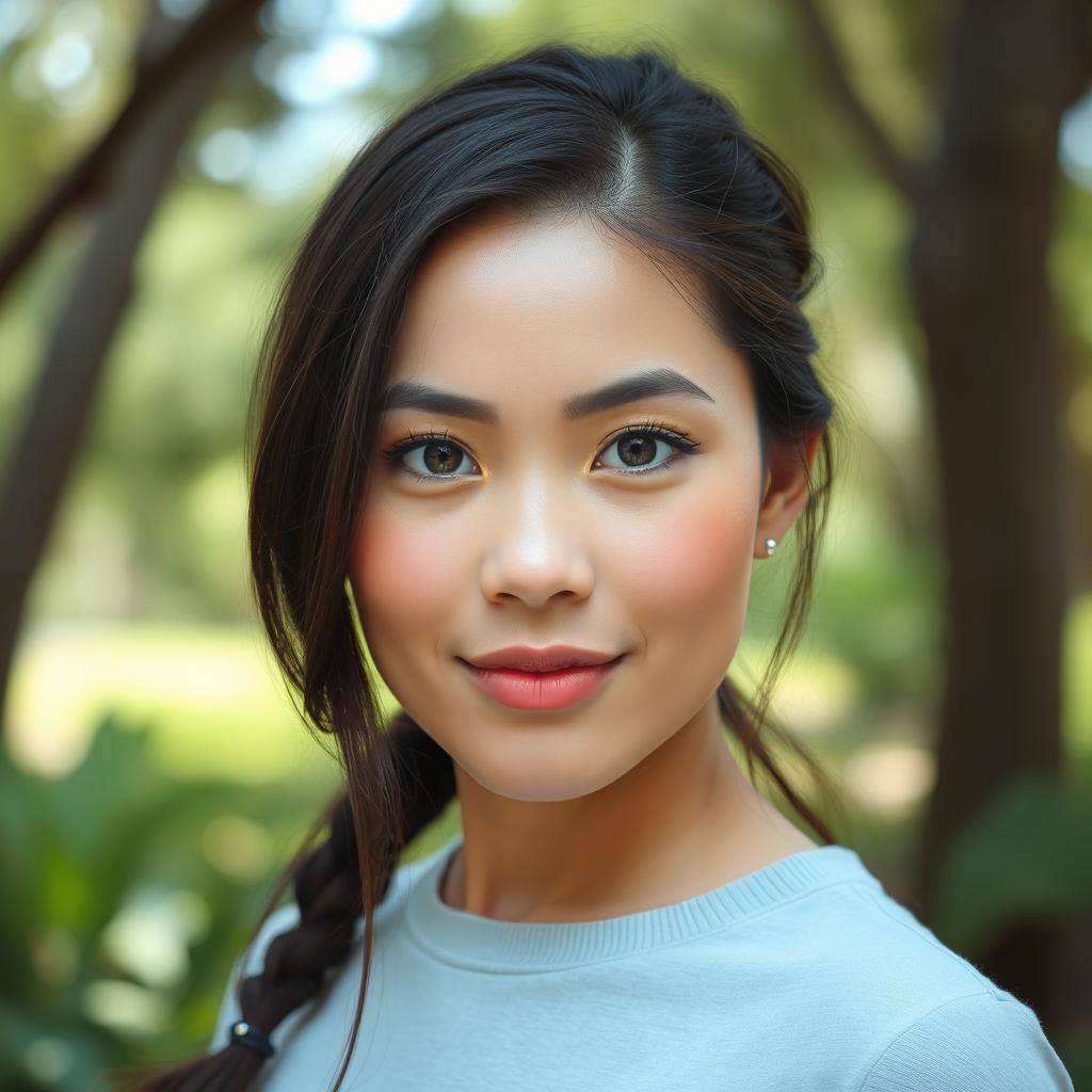 A portrait of a person positioned slightly further away from the camera, enhancing the background details and creating a sense of depth