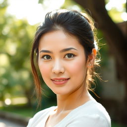 A portrait of a person positioned slightly further away from the camera, enhancing the background details and creating a sense of depth