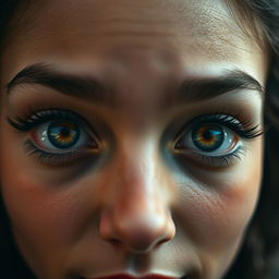 A mesmerizing close-up of a person with striking eyes wide open, capturing the depth and emotion in their gaze