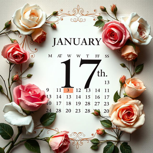 A realistic and beautifully designed calendar page for January, prominently featuring the date 17th highlighted