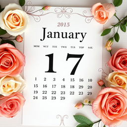 A realistic and beautifully designed calendar page for January, prominently featuring the date 17th highlighted