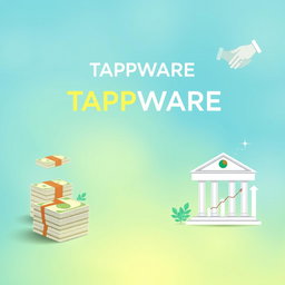 A vibrant and professional advertisement showcasing TAPPWARE Loan Bangladesh, featuring elegant financial motifs such as stacks of money, lending hands, and a stylish representation of a bank building