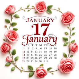 A beautifully designed and decorated calendar page for January 2025, featuring elegant roses artistically arranged around the borders