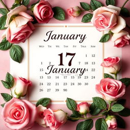 A beautifully designed and decorated calendar page for January 2025, featuring elegant roses artistically arranged around the borders