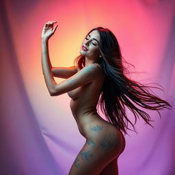 A beautiful woman dancing gracefully, her body exuding elegance and fluidity