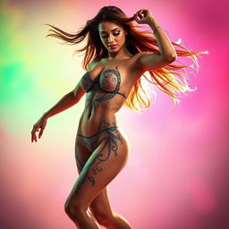 A beautiful woman dancing gracefully, her body exuding elegance and fluidity