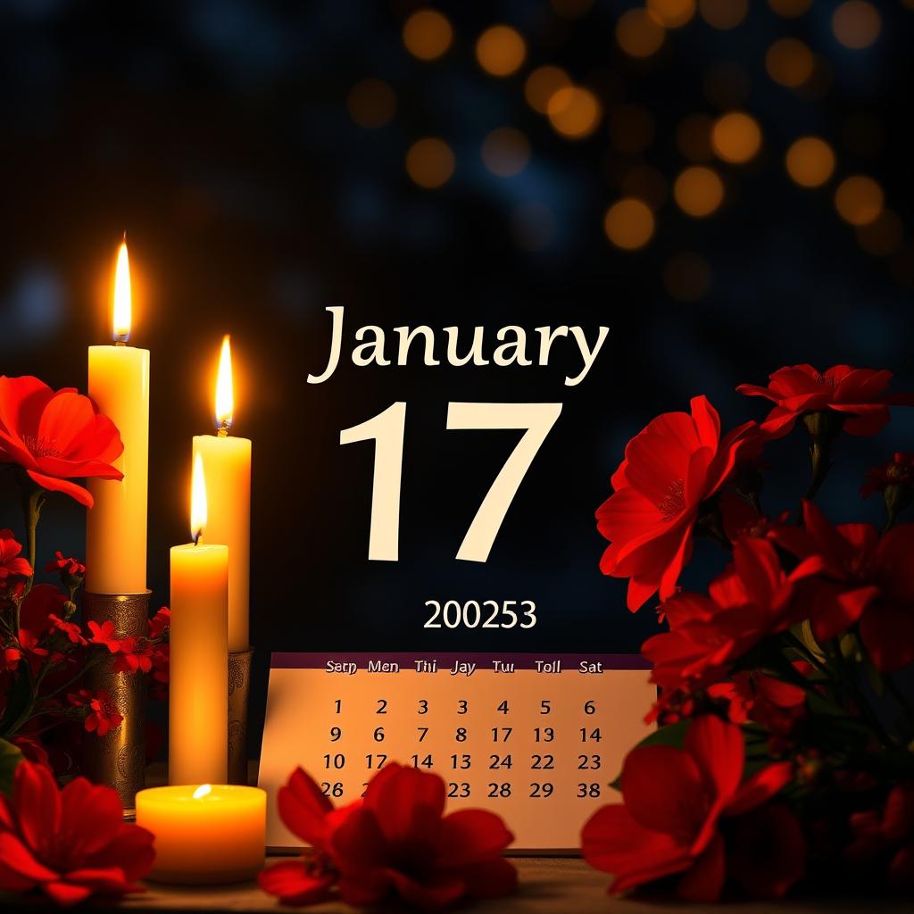 A beautifully designed calendar page for January 17, 2025, set against a night backdrop