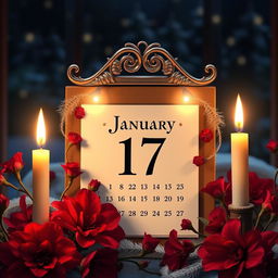 A beautifully designed calendar page for January 17, 2025, set in a cozy night scene
