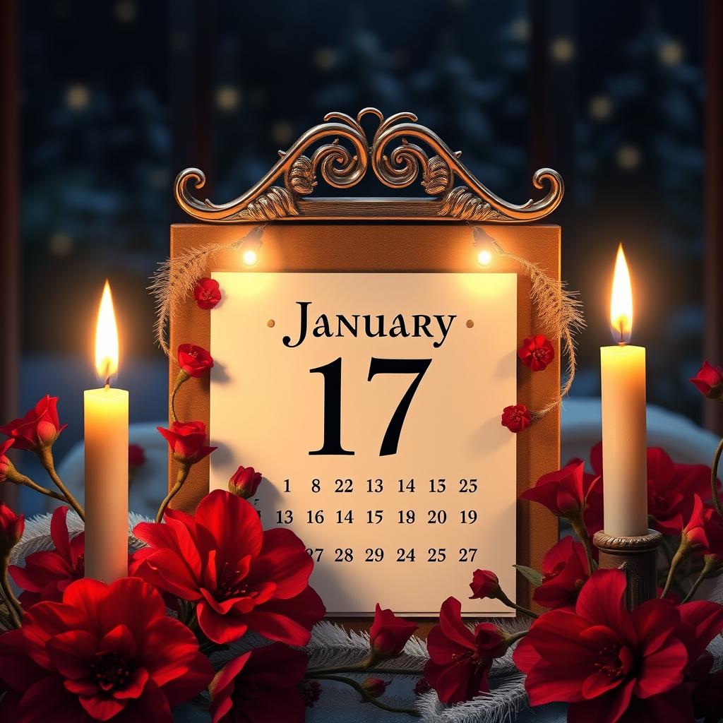 A beautifully designed calendar page for January 17, 2025, set in a cozy night scene