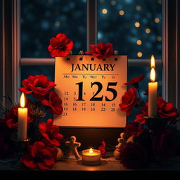 A beautifully designed calendar page for January 17, 2025, set in a cozy night scene