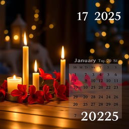 A beautifully designed calendar page for January 17, 2025, featuring an elegant nighttime scene