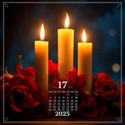 A beautifully designed calendar page for 17 January 2025, featuring a warm, inviting atmosphere at night