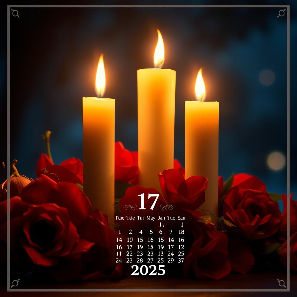 A beautifully designed calendar page for 17 January 2025, featuring a warm, inviting atmosphere at night