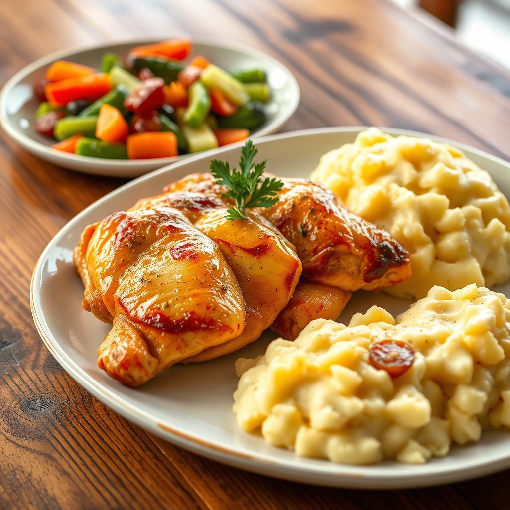 A beautifully plated dish featuring peeled chicken pieces arranged attractively on a wooden table