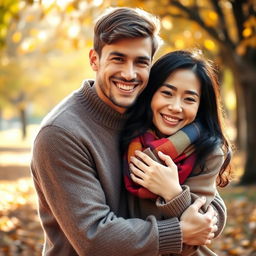 A warm and heartfelt scene capturing two people embracing in a gentle hug