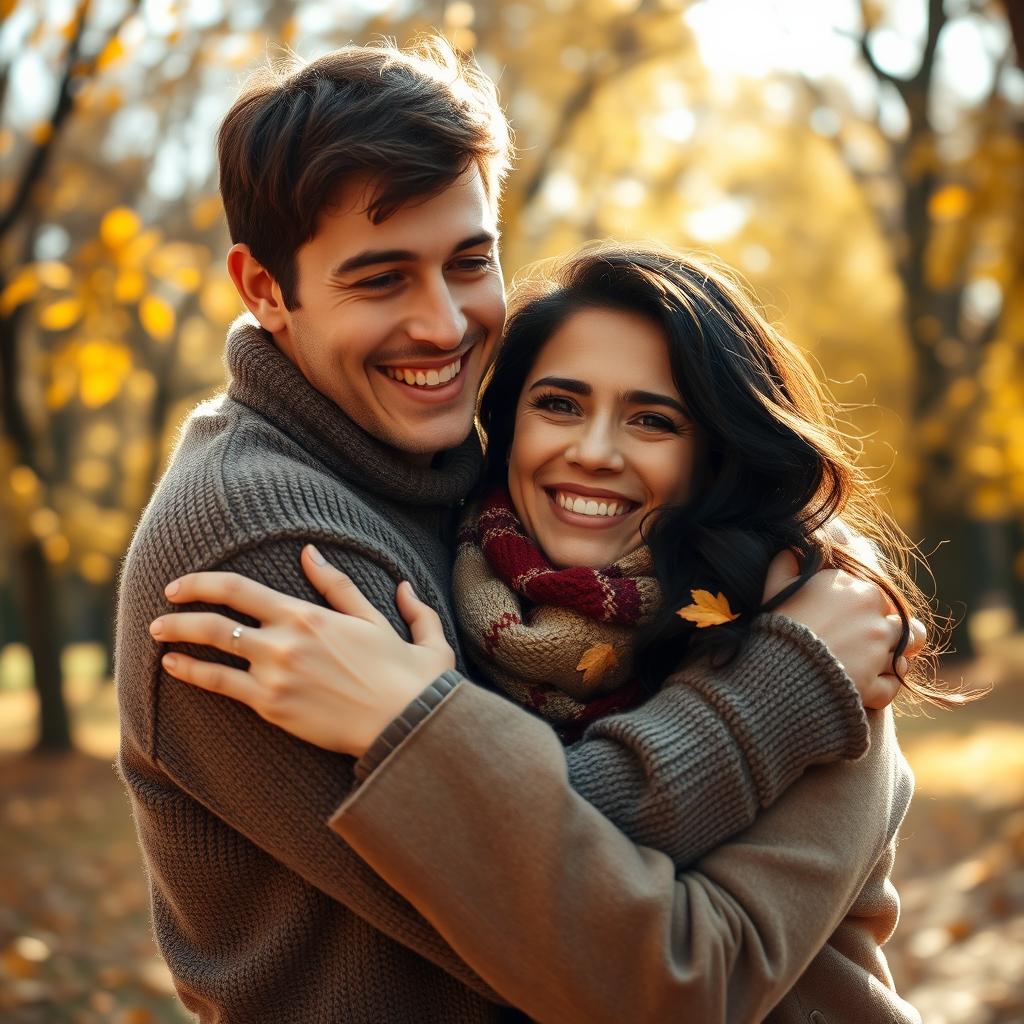 A warm and heartfelt scene capturing two people embracing in a gentle hug