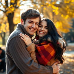 A warm and heartfelt scene capturing two people embracing in a gentle hug