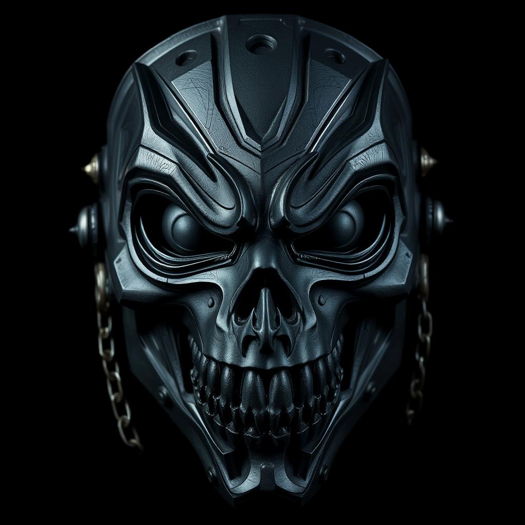 A mysterious and intimidating mask designed with dark colors such as black and dark gray, conveying a sense of fear