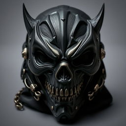 A mysterious and intimidating mask designed with dark colors such as black and dark gray, conveying a sense of fear
