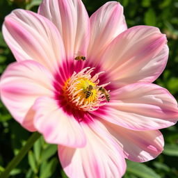 A close-up view of a beautiful, delicate flower, showcasing intricate petal designs with soft gradients of pink and white, set against a lush green background